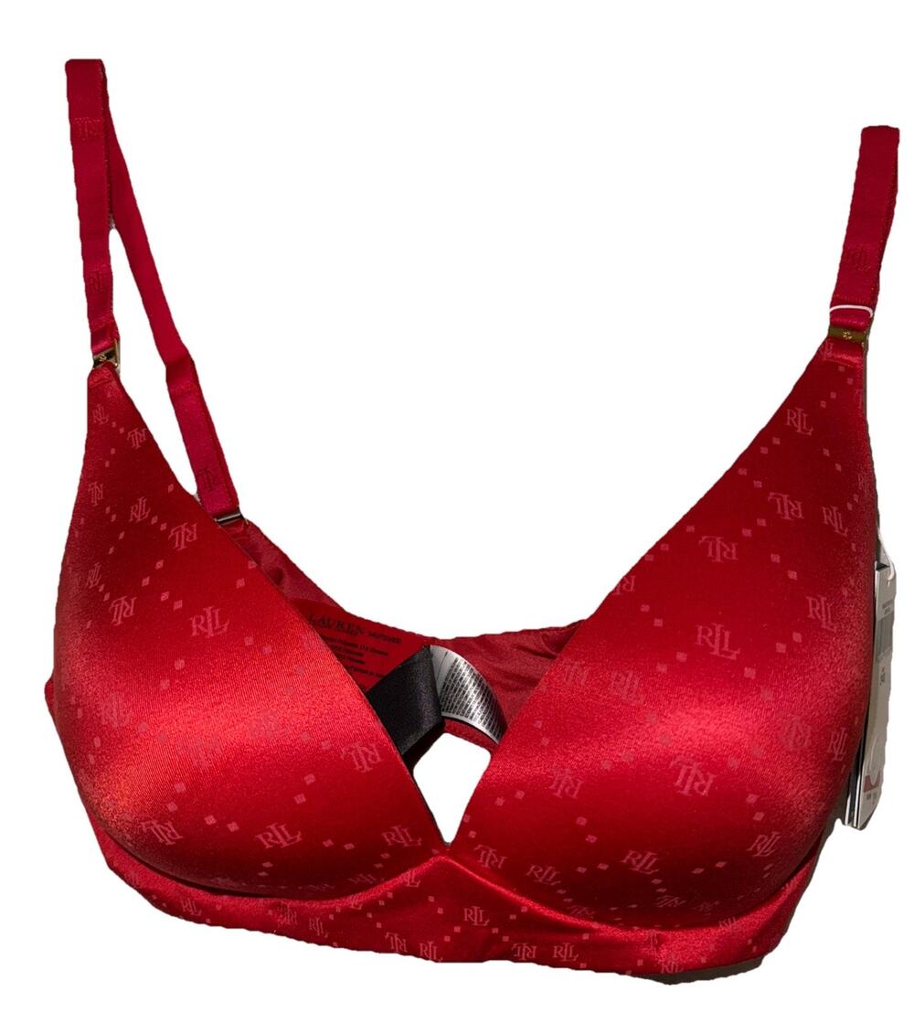 NWT Ralph Lauren Lightly Lined Wireless Logo T-Shirt Bra, Ruby Red 34D